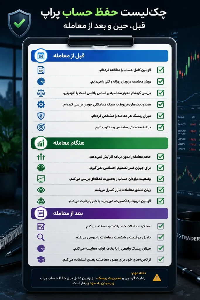چکلیست عملی حفظ حساب پراپ