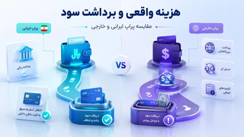 مقایسه هزینه واقعی، پرداخت و برداشت سود در پراپ ایرانی و پراپ خارجی