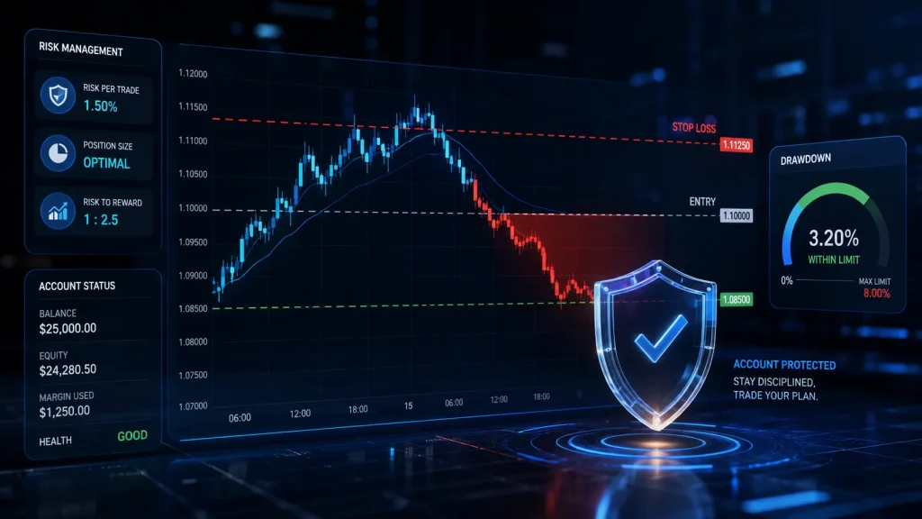 نمایش مدیریت ریسک، حد ضرر و کنترل دراودان در حساب پراپ