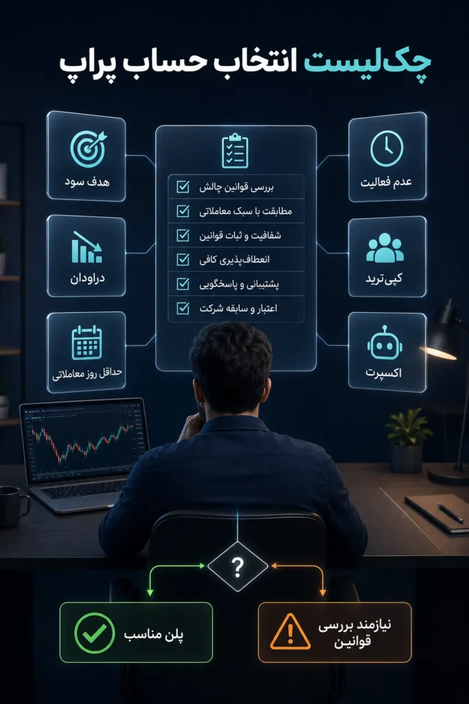 چک‌لیست انتخاب حساب پراپ بدون محدودیت زمانی بر اساس قوانین و ریسک