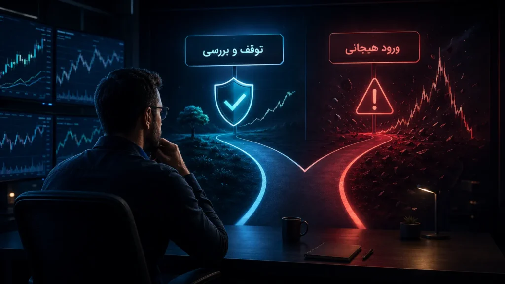 تصمیم‌گیری بین توقف و ورود هیجانی در چالش پراپ