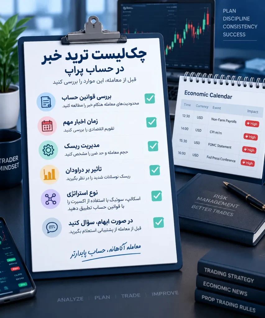 چک‌لیست بررسی قوانین قبل از ترید خبر در حساب پراپ